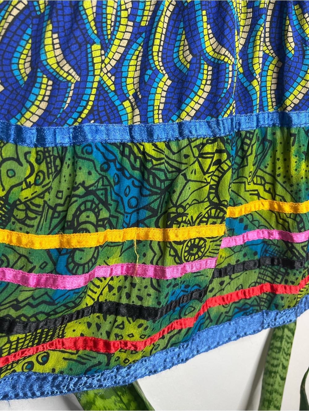 Boho Beaded Waist Tie Long Maxi Skirt Rayon Cottagecore Prairie Festival Size M - Picture 7 of 11